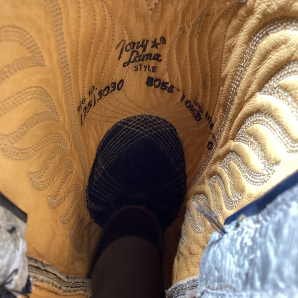 Tony Lama Cowboy Boots Men’s Western Gray Leather with Black Shaft Size 10.5 - Picture 12 of 14